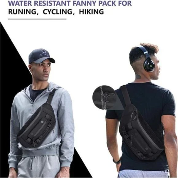 New Waterproof Chest Bag Casual for Walking Hiking Travel Black Large - Picture 6 of 7